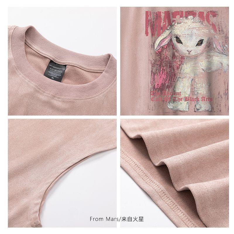 Áo Thun Sát Nách Da Lộn Dáng Rộng In Hình Cừu Kiểu Mỹ Cá Tính