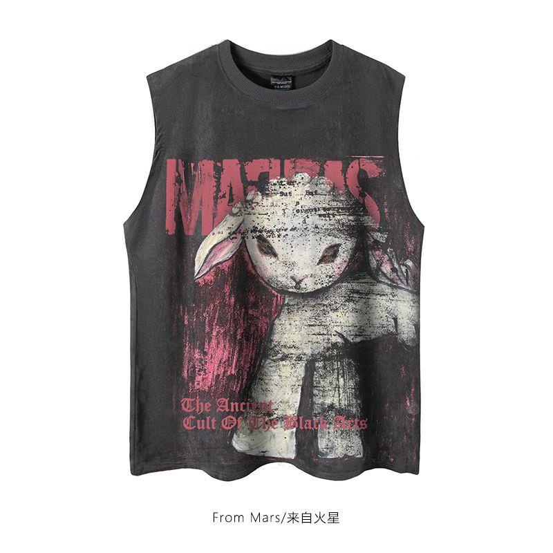 Áo Thun Sát Nách Da Lộn Dáng Rộng In Hình Cừu Kiểu Mỹ Cá Tính