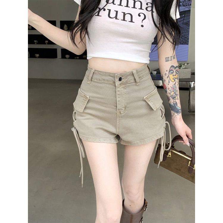 Quần Kaki Ngắn Lưng Cao Dáng Chữ A Thời Trang Mùa Hè Cho Nữ