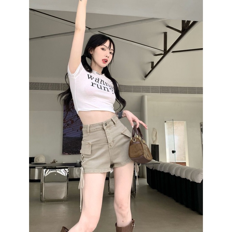 Quần Kaki Ngắn Lưng Cao Dáng Chữ A Thời Trang Mùa Hè Cho Nữ