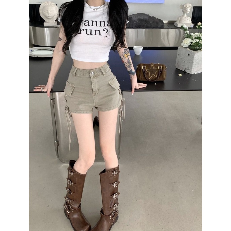 Quần Kaki Ngắn Lưng Cao Dáng Chữ A Thời Trang Mùa Hè Cho Nữ