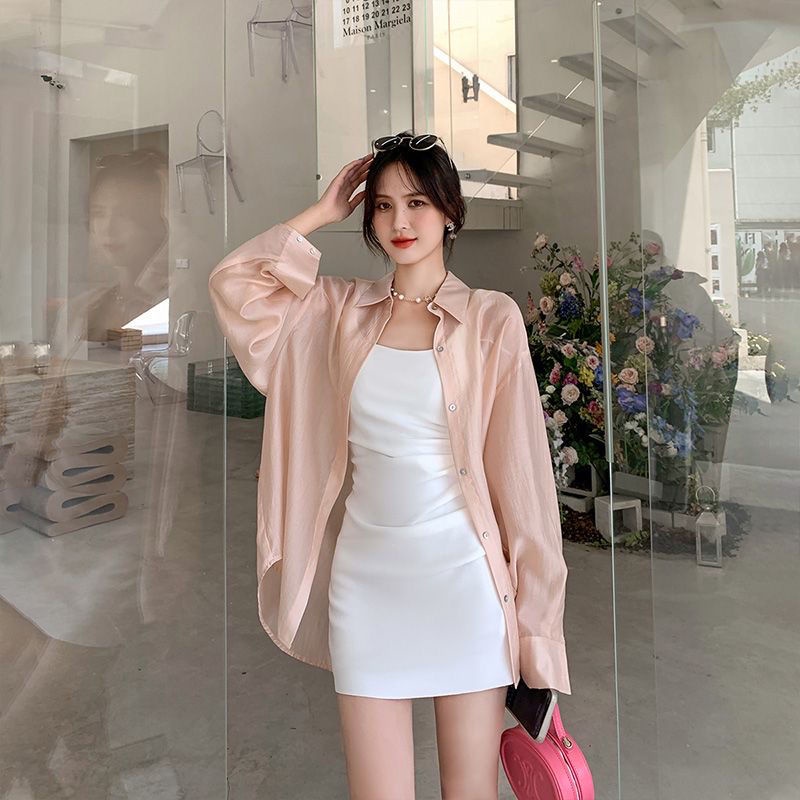 Jiashucheng Áo Khoác Cardigan Chống Nắng Bằng Lụa Băng Nhẹ Xẻ Lưng Phong Cách Đường Phố Màu Hồng Dễ Phối Đồ Cho Nữ
