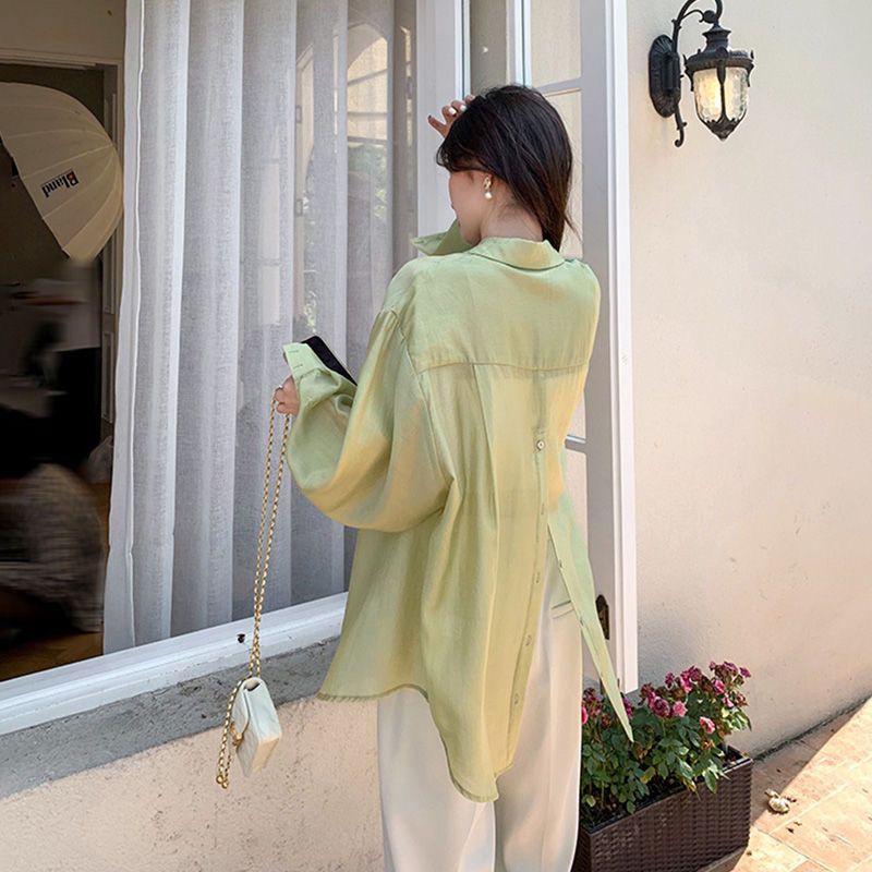 Jiashucheng Áo Khoác Cardigan Chống Nắng Bằng Lụa Băng Nhẹ Xẻ Lưng Phong Cách Đường Phố Màu Hồng Dễ Phối Đồ Cho Nữ