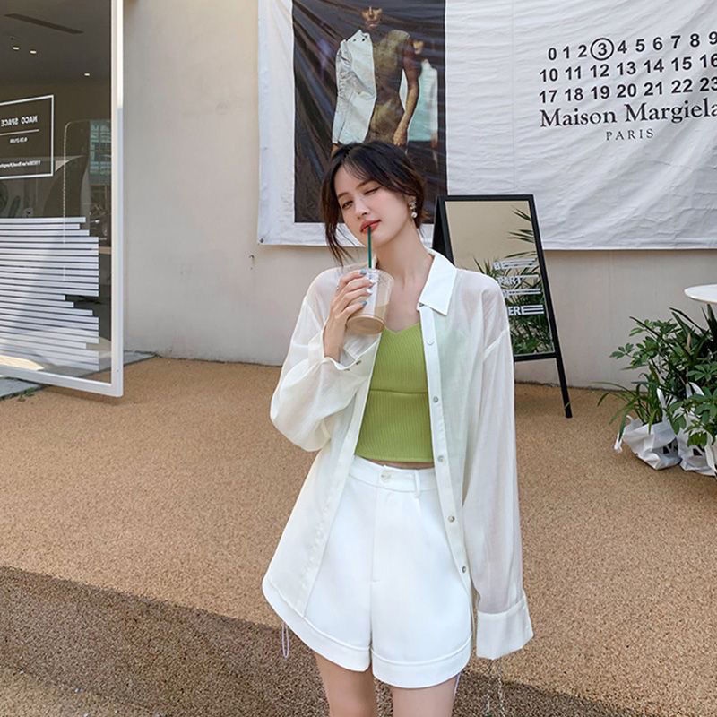 Jiashucheng Áo Khoác Cardigan Chống Nắng Bằng Lụa Băng Nhẹ Xẻ Lưng Phong Cách Đường Phố Màu Hồng Dễ Phối Đồ Cho Nữ