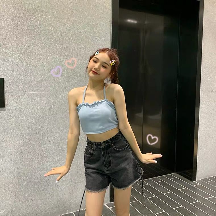 Jiashucheng Quần Short Denim Lưng Cao Ống Rộng Rách Lỗ Phong Cách Mới Nhất Dành Cho Nữ Sinh Siêu Hot