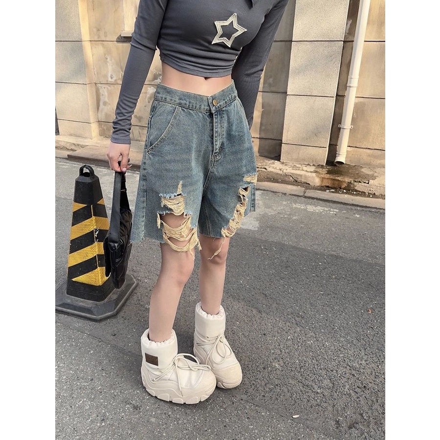 Jiashucheng Quần Denim Lửng Eo Cao In Họa Tiết Hoa Phong Cách Mỹ Hàn Quốc Cổ Điển Độc Đáo Thời Trang Xuân Hè Dành Cho Bạn Nữ