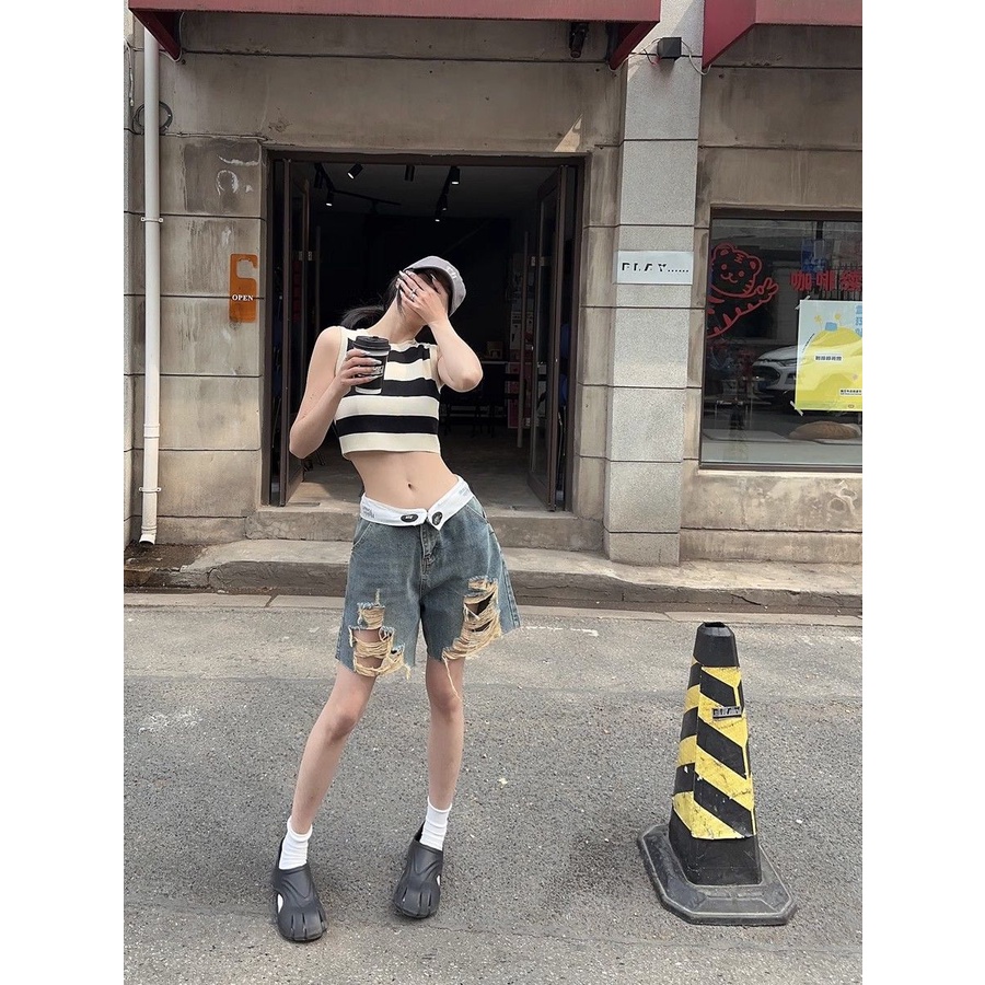 Jiashucheng Quần Denim Lửng Eo Cao In Họa Tiết Hoa Phong Cách Mỹ Hàn Quốc Cổ Điển Độc Đáo Thời Trang Xuân Hè Dành Cho Bạn Nữ