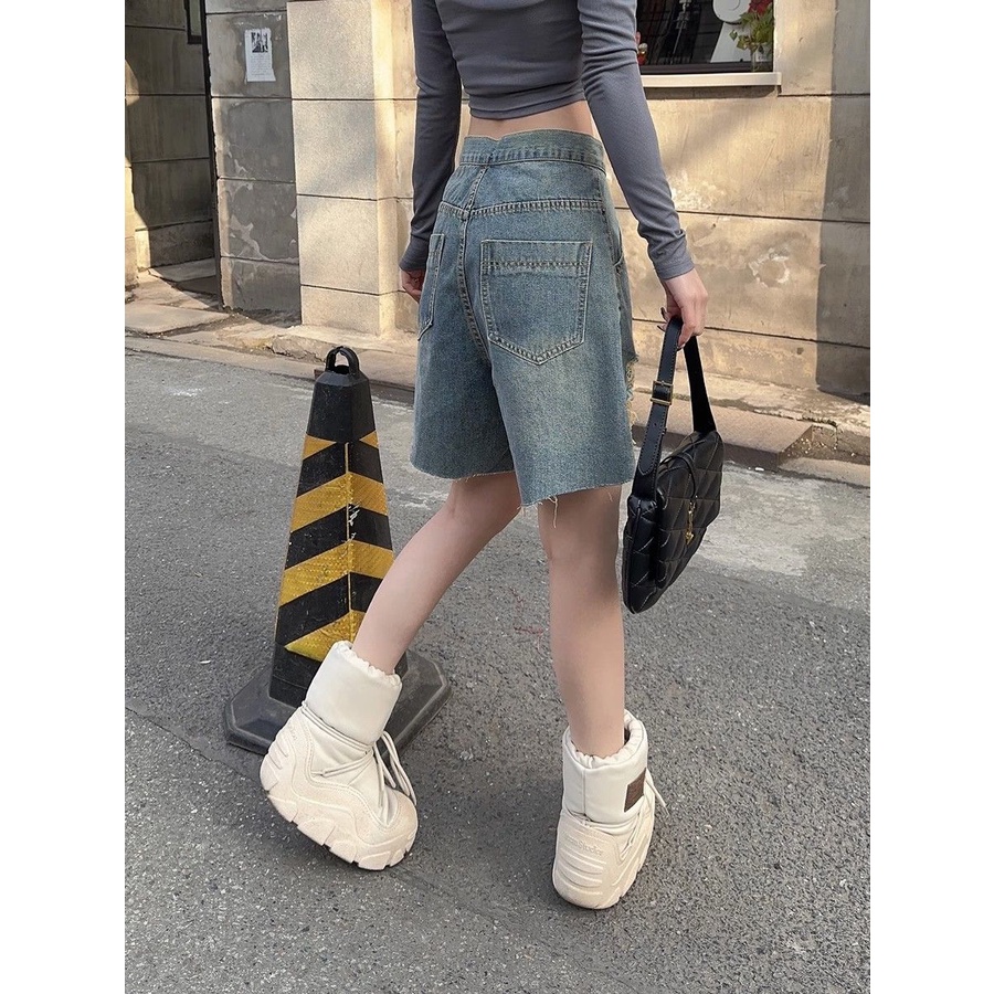 Jiashucheng Quần Denim Lửng Eo Cao In Họa Tiết Hoa Phong Cách Mỹ Hàn Quốc Cổ Điển Độc Đáo Thời Trang Xuân Hè Dành Cho Bạn Nữ