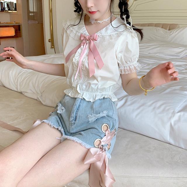 Jiashucheng Quần Short Denim Lưng Cao Dáng Ôm Cột Dây Gợi Cảm Phong Cách Mới Mùa Hè Cho Nữ