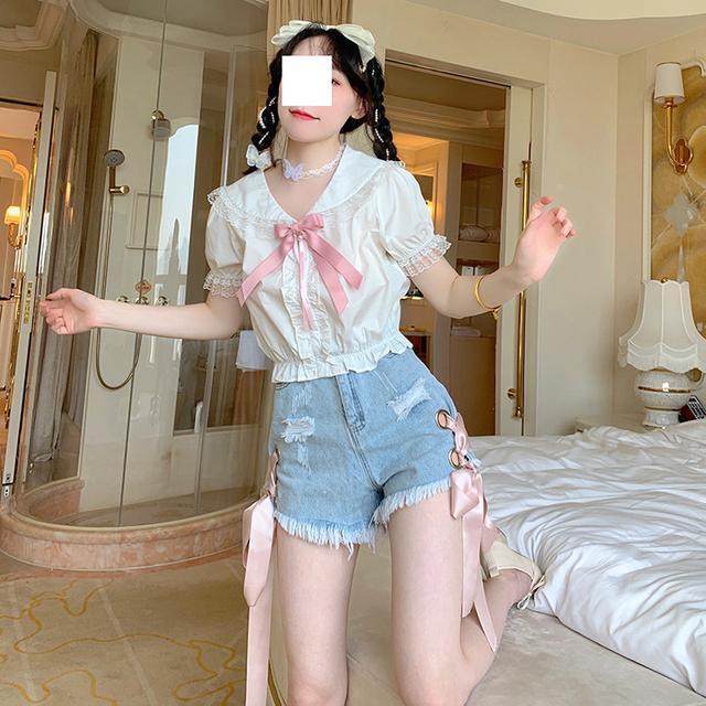 Jiashucheng Quần Short Denim Lưng Cao Dáng Ôm Cột Dây Gợi Cảm Phong Cách Mới Mùa Hè Cho Nữ