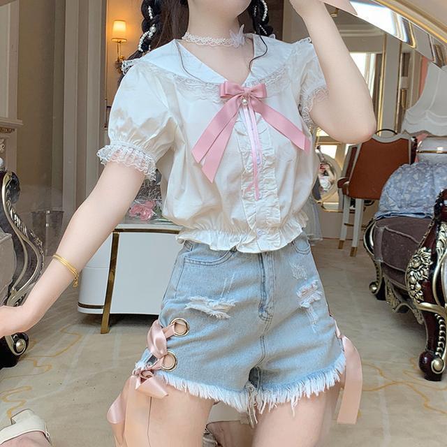 Jiashucheng Quần Short Denim Lưng Cao Dáng Ôm Cột Dây Gợi Cảm Phong Cách Mới Mùa Hè Cho Nữ