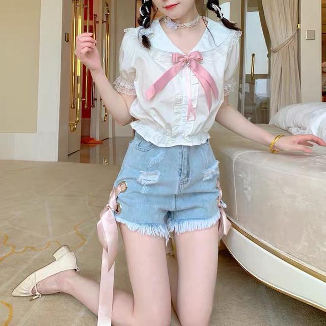 Jiashucheng Quần Short Denim Lưng Cao Dáng Ôm Cột Dây Gợi Cảm Phong Cách Mới Mùa Hè Cho Nữ