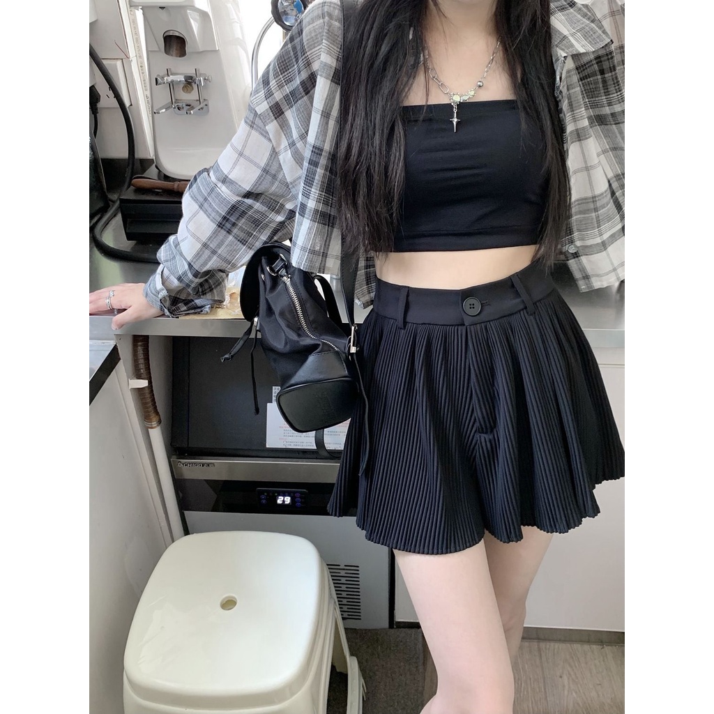 Quần Short Chữ a Lưng Cao Xếp Ly Phong Cách Hong Kong Thời Trang Mùa Hè Hàng Mới Dành Cho Bạn Nữ