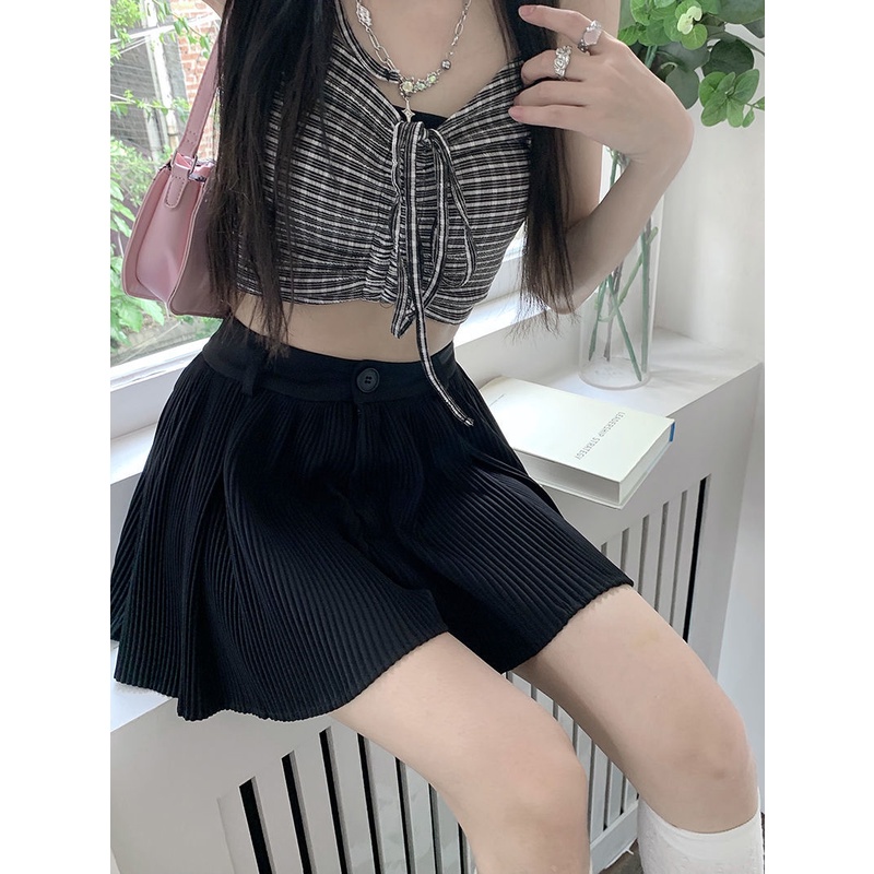 Quần Short Chữ a Lưng Cao Xếp Ly Phong Cách Hong Kong Thời Trang Mùa Hè Hàng Mới Dành Cho Bạn Nữ