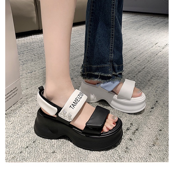 Giày Sandal Bằng Da Thật Đế Dày Hở Ngón Quai Dán Khóa Dán Thời Trang 2023 Cho Nữ