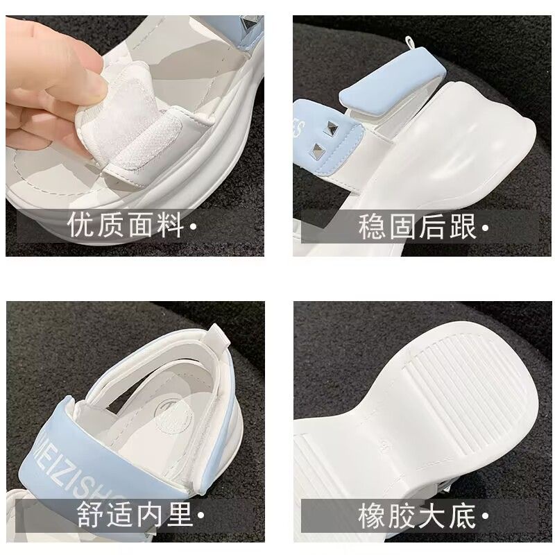 Giày Sandal Bằng Da Thật Đế Dày Hở Ngón Quai Dán Khóa Dán Thời Trang 2023 Cho Nữ