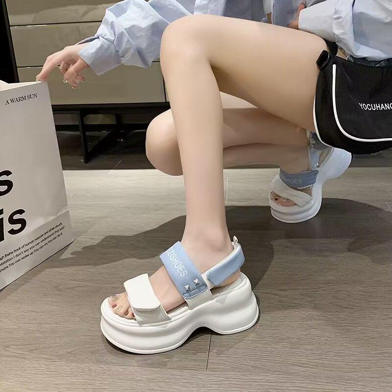 Giày Sandal Bằng Da Thật Đế Dày Hở Ngón Quai Dán Khóa Dán Thời Trang 2023 Cho Nữ