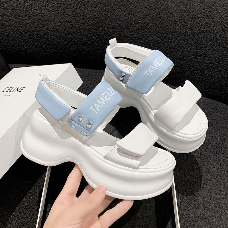 Giày Sandal Bằng Da Thật Đế Dày Hở Ngón Quai Dán Khóa Dán Thời Trang 2023 Cho Nữ