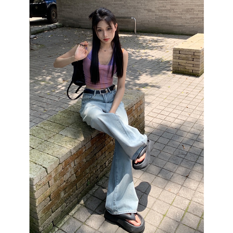 Jiashucheng Quần Jean Sờn Dáng Rộng Eo Cao Ống Rộng Phong Cách Retro Mỹ Mùa Hè Mới Cho Nữ @ -