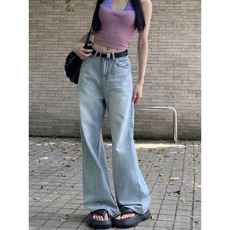 Jiashucheng Quần Jean Sờn Dáng Rộng Eo Cao Ống Rộng Phong Cách Retro Mỹ Mùa Hè Mới Cho Nữ @ -