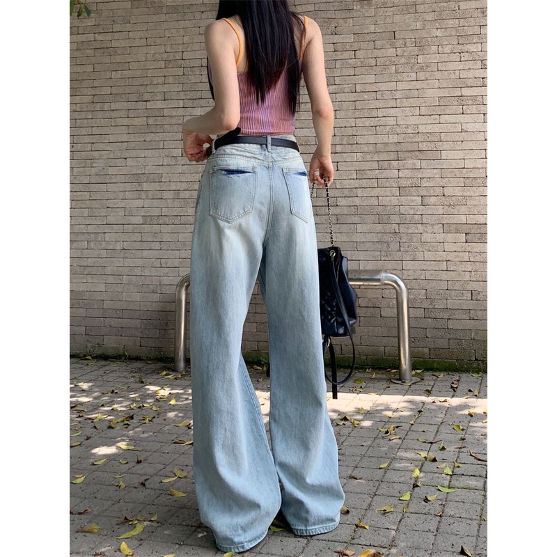 Jiashucheng Quần Jean Sờn Dáng Rộng Eo Cao Ống Rộng Phong Cách Retro Mỹ Mùa Hè Mới Cho Nữ @ -