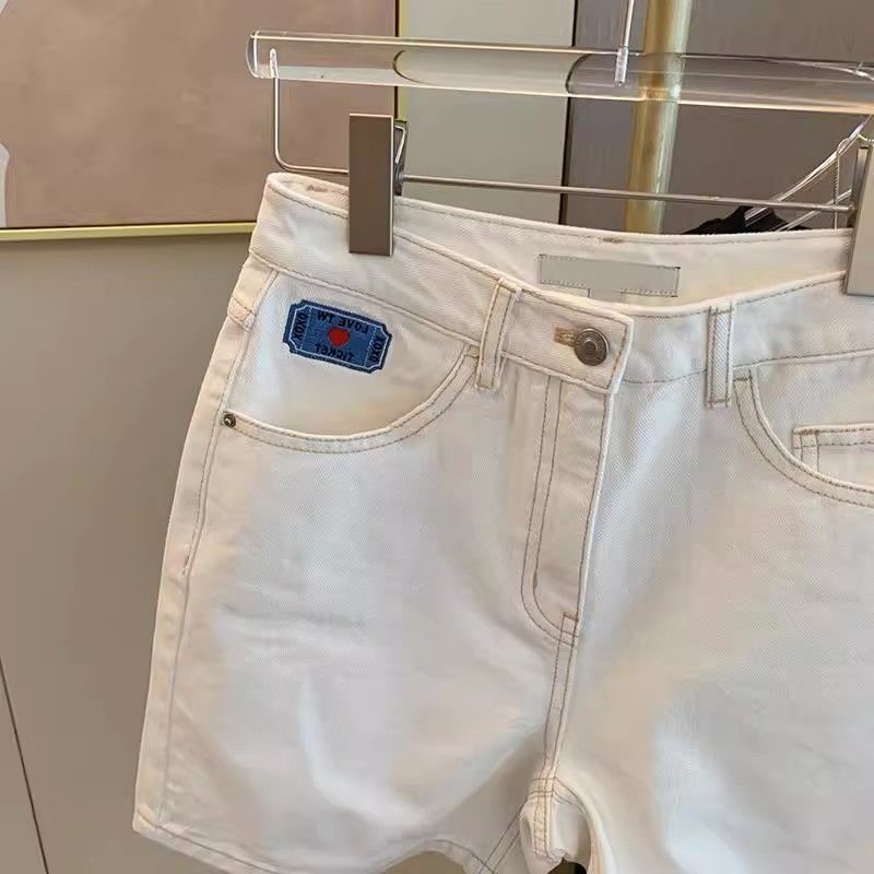 Quần Short Denim Lưng Cao Ống Rộng Thêu Hình Gấu Phong Cách Hàn Quốc Thời Trang Mùa Hè Hàng Mới Dành Cho Bạn Nữ