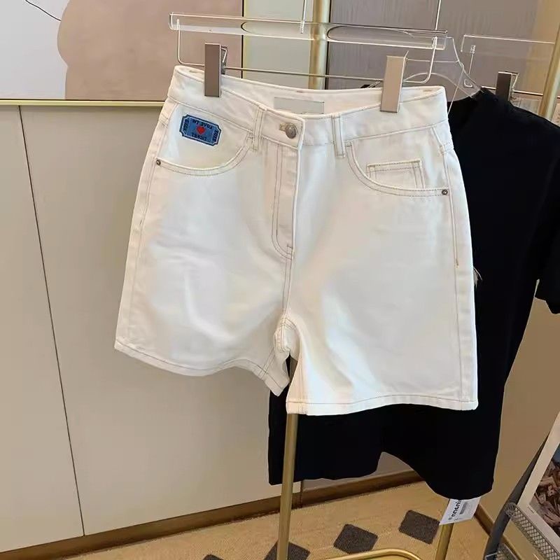 Quần Short Denim Lưng Cao Ống Rộng Thêu Hình Gấu Phong Cách Hàn Quốc Thời Trang Mùa Hè Hàng Mới Dành Cho Bạn Nữ
