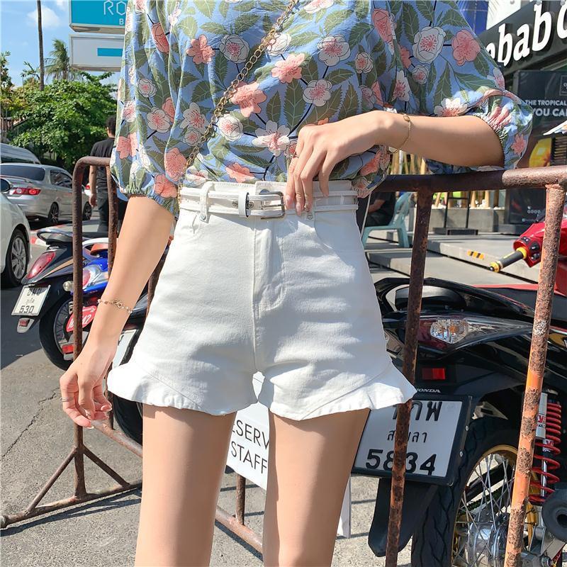 Jiashucheng Quần Short Denim Màu Trắng Lưng Cao Dáng Rộng Phong Cách Hàn Quốc Thời Trang Mùa Hè Cho Nữ