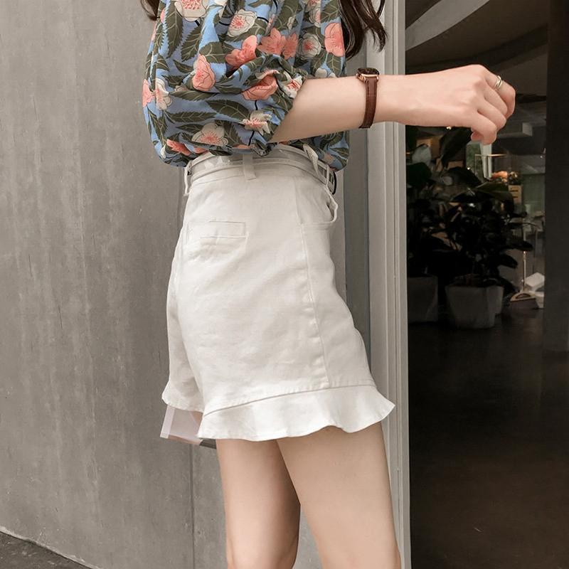 Jiashucheng Quần Short Denim Màu Trắng Lưng Cao Dáng Rộng Phong Cách Hàn Quốc Thời Trang Mùa Hè Cho Nữ