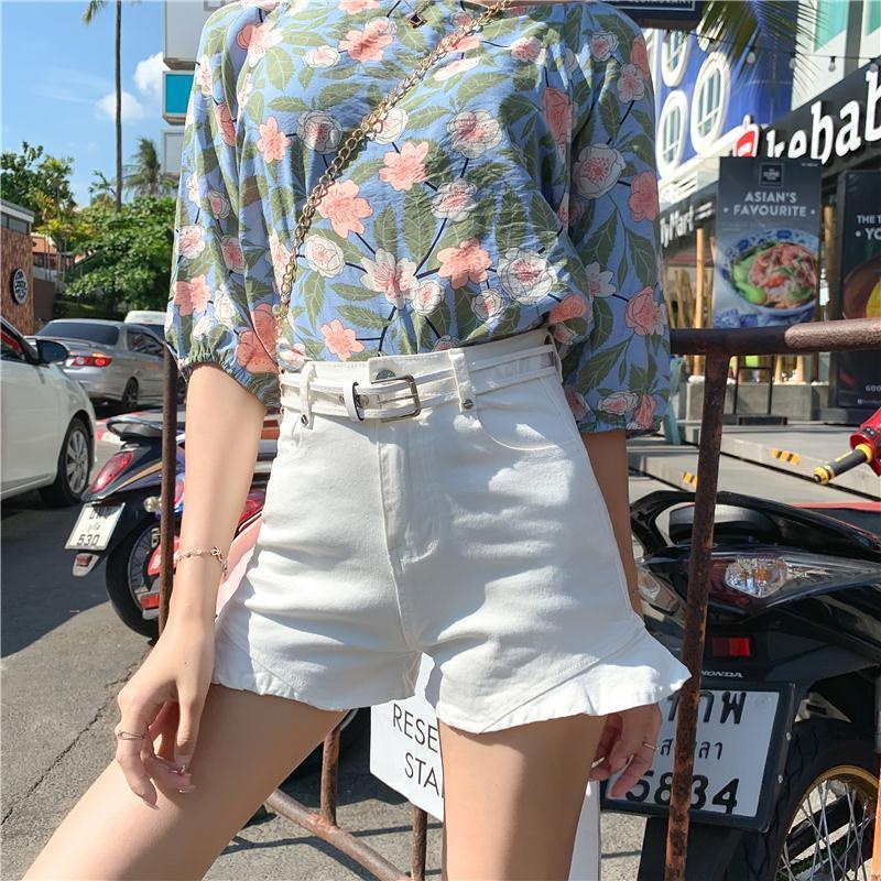 Jiashucheng Quần Short Denim Màu Trắng Lưng Cao Dáng Rộng Phong Cách Hàn Quốc Thời Trang Mùa Hè Cho Nữ