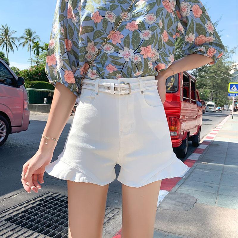 Jiashucheng Quần Short Denim Màu Trắng Lưng Cao Dáng Rộng Phong Cách Hàn Quốc Thời Trang Mùa Hè Cho Nữ