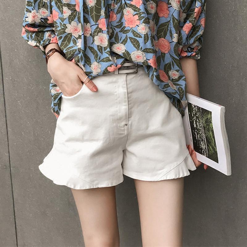 Jiashucheng Quần Short Denim Màu Trắng Lưng Cao Dáng Rộng Phong Cách Hàn Quốc Thời Trang Mùa Hè Cho Nữ