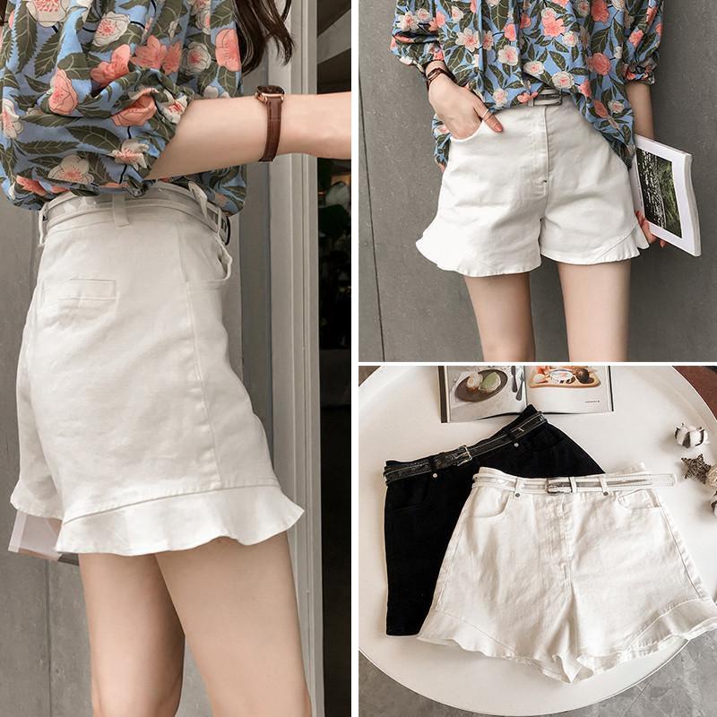 Jiashucheng Quần Short Denim Màu Trắng Lưng Cao Dáng Rộng Phong Cách Hàn Quốc Thời Trang Mùa Hè Cho Nữ