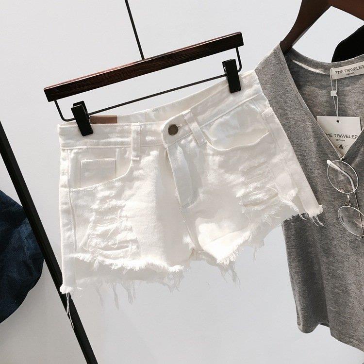 Jiashucheng Quần Short Lưng Cao Ống Rộng Màu Trắng Phong Cách Hàn Quốc Mới Dễ Phối Đồ Cho Nữ Sinh