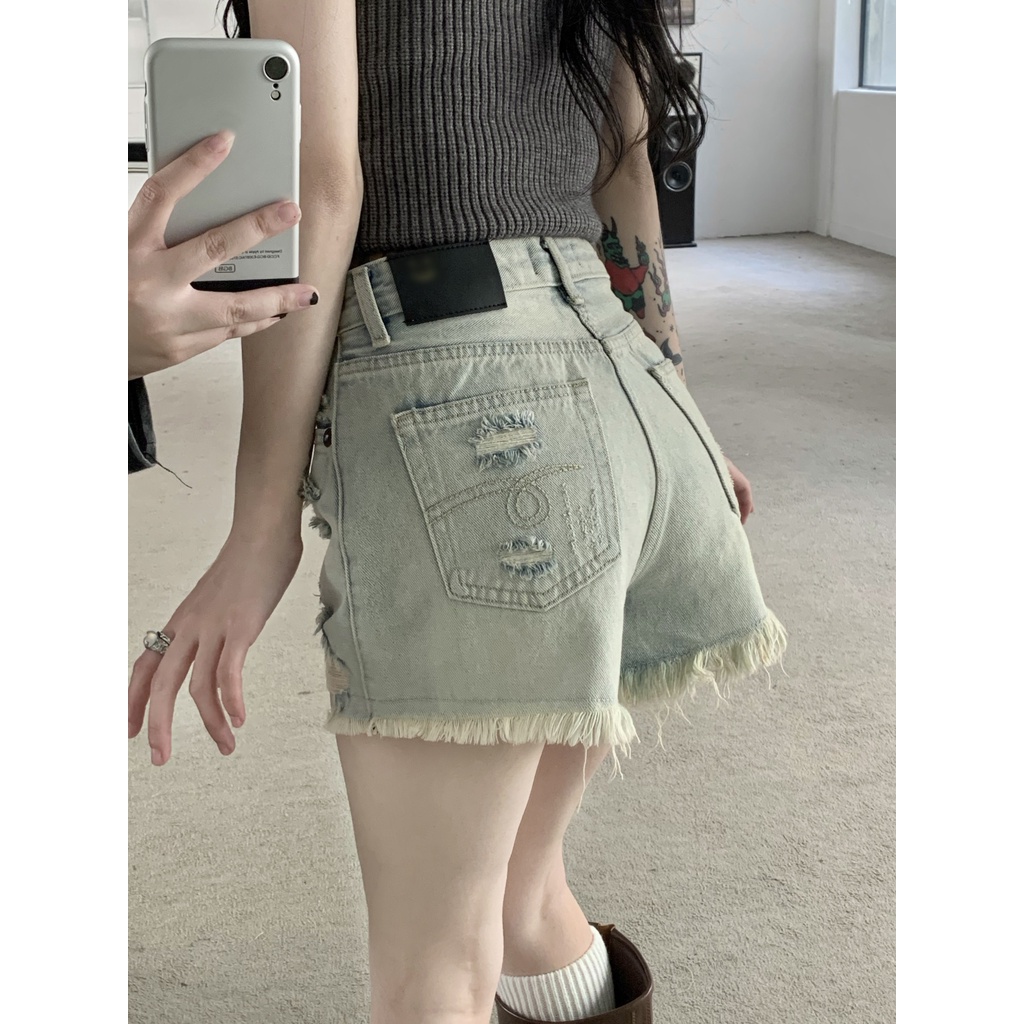 Quần Short Denim Chữ a Lưng Cao Ống Rộng Màu Sắc Tươi Sáng Thời Trang Mùa Hè Cho Nữ