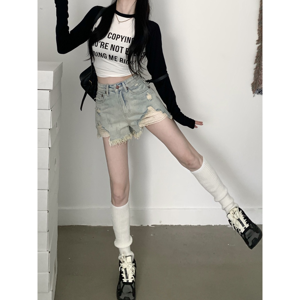 Quần Short Denim Chữ a Lưng Cao Ống Rộng Màu Sắc Tươi Sáng Thời Trang Mùa Hè Cho Nữ