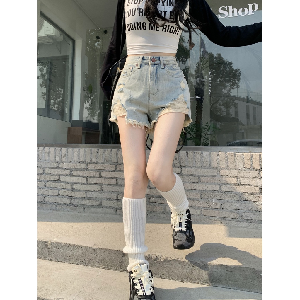 Quần Short Denim Chữ a Lưng Cao Ống Rộng Màu Sắc Tươi Sáng Thời Trang Mùa Hè Cho Nữ
