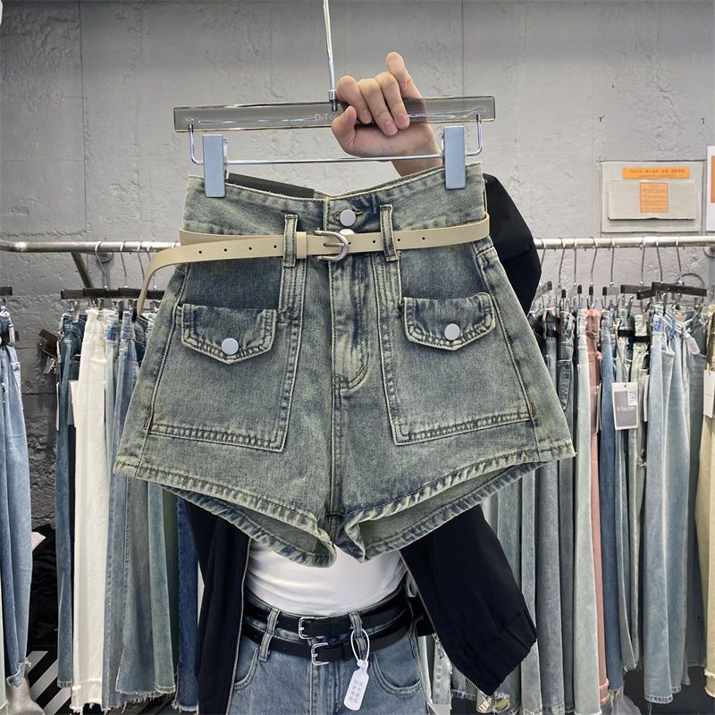 Jiashucheng Quần Short Denim Lưng Cao Dáng Ôm Cột Dây Đơn Giản Phong Cách Hàn Quốc Cổ Điển Thời Trang Mùa Hè Dành Cho Bạn Nữ