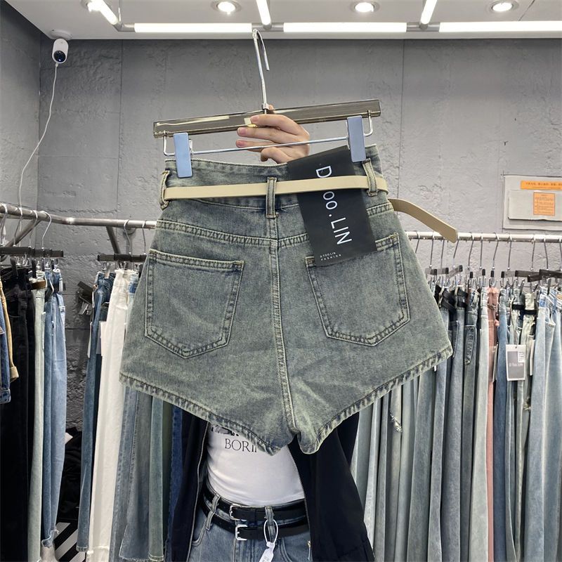 Jiashucheng Quần Short Denim Lưng Cao Dáng Ôm Cột Dây Đơn Giản Phong Cách Hàn Quốc Cổ Điển Thời Trang Mùa Hè Dành Cho Bạn Nữ