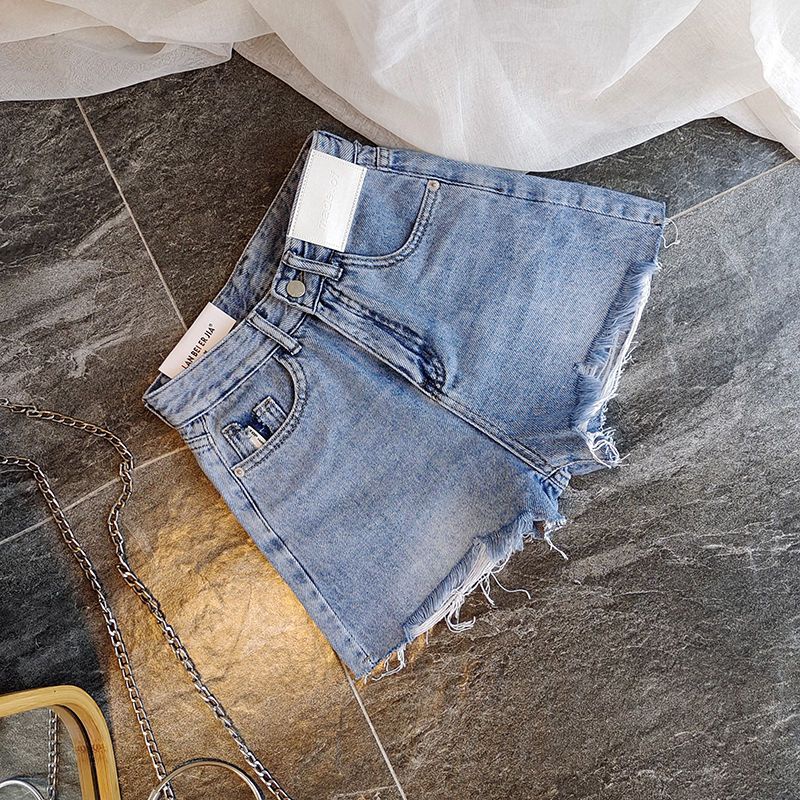 Jiashucheng Quần Short Denim Lưng Cao Dáng Rộng Rách Cá Tính Hợp Thời Trang Xuân Hè Cho Nữ