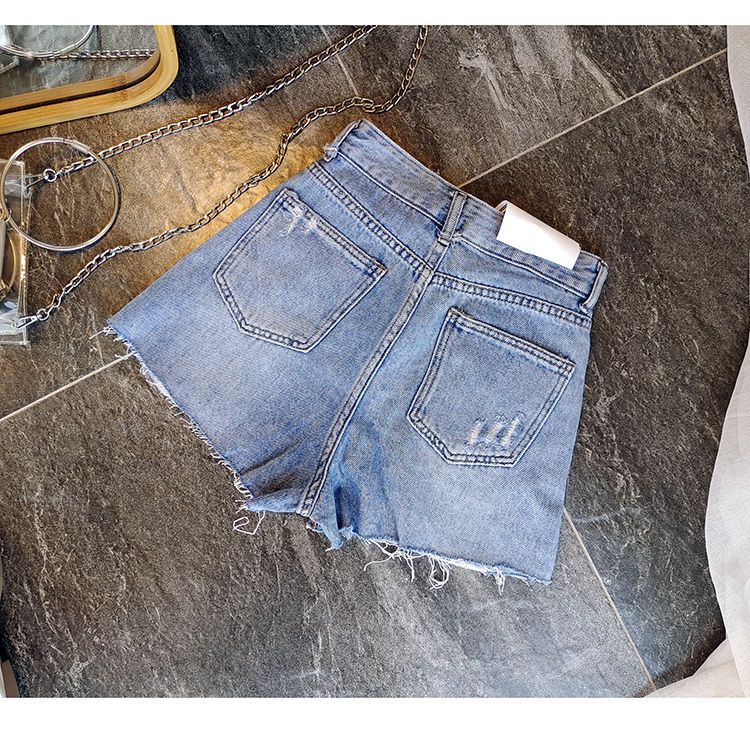Jiashucheng Quần Short Denim Lưng Cao Dáng Rộng Rách Cá Tính Hợp Thời Trang Xuân Hè Cho Nữ