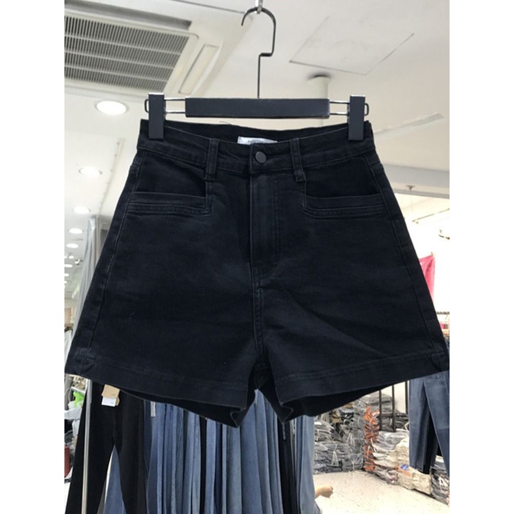 Jiashucheng Quần Short Denim Màu Đen Lưng Cao Dáng Rộng Mỏng Cỡ Lớn Thời Trang Mùa Hè