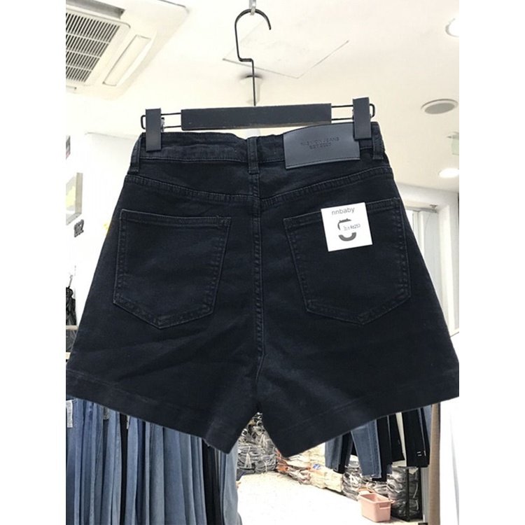 Jiashucheng Quần Short Denim Màu Đen Lưng Cao Dáng Rộng Mỏng Cỡ Lớn Thời Trang Mùa Hè