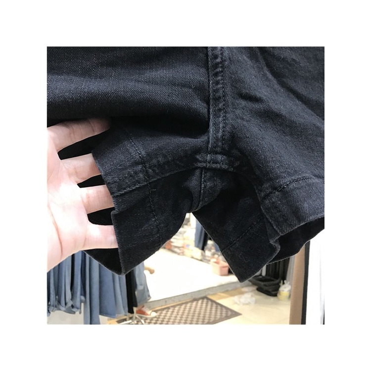Jiashucheng Quần Short Denim Màu Đen Lưng Cao Dáng Rộng Mỏng Cỡ Lớn Thời Trang Mùa Hè