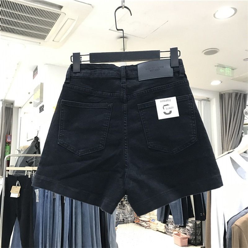 Jiashucheng Quần Short Denim Màu Đen Lưng Cao Dáng Rộng Mỏng Cỡ Lớn Thời Trang Mùa Hè