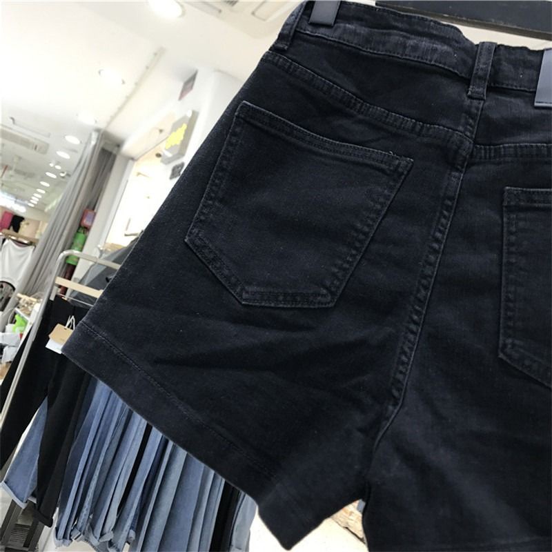 Jiashucheng Quần Short Denim Màu Đen Lưng Cao Dáng Rộng Mỏng Cỡ Lớn Thời Trang Mùa Hè