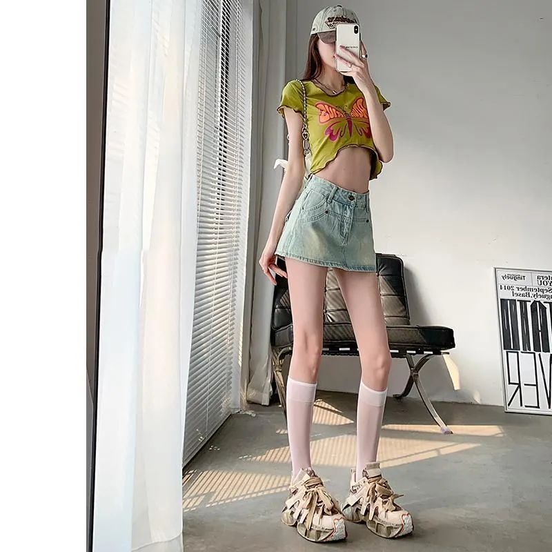 Chân Váy Denim Chữ a Lưng Cao Phong Cách Thời Trang Mỹ Hàng Mới Dành Cho Nữ