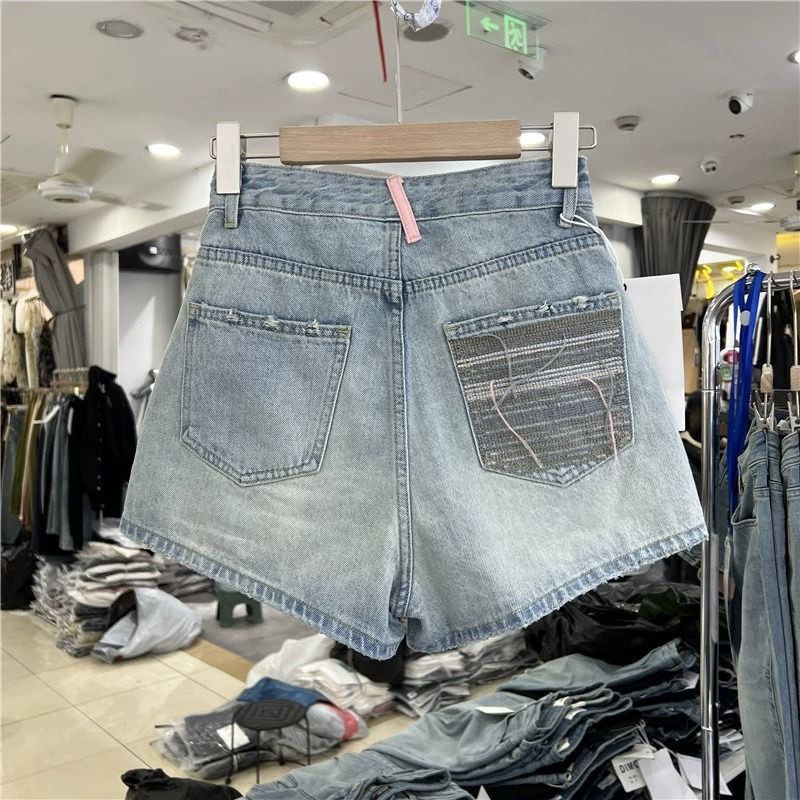 Hàng Mới Về Mới Quần Short Denim Chữ A Lưng Cao Ống Rộng Thời Trang Mùa Hè Dành Cho Nữ