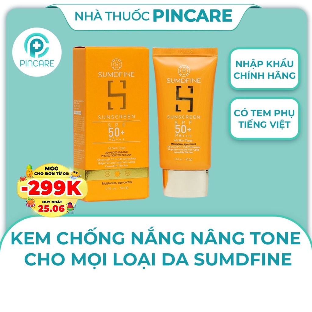 Kem chống nắng nâng tone cho mọi loại da SUMDFINE SPF 50+ PA+++ - Hàng chính hãng - Nhà thuốc Pincare