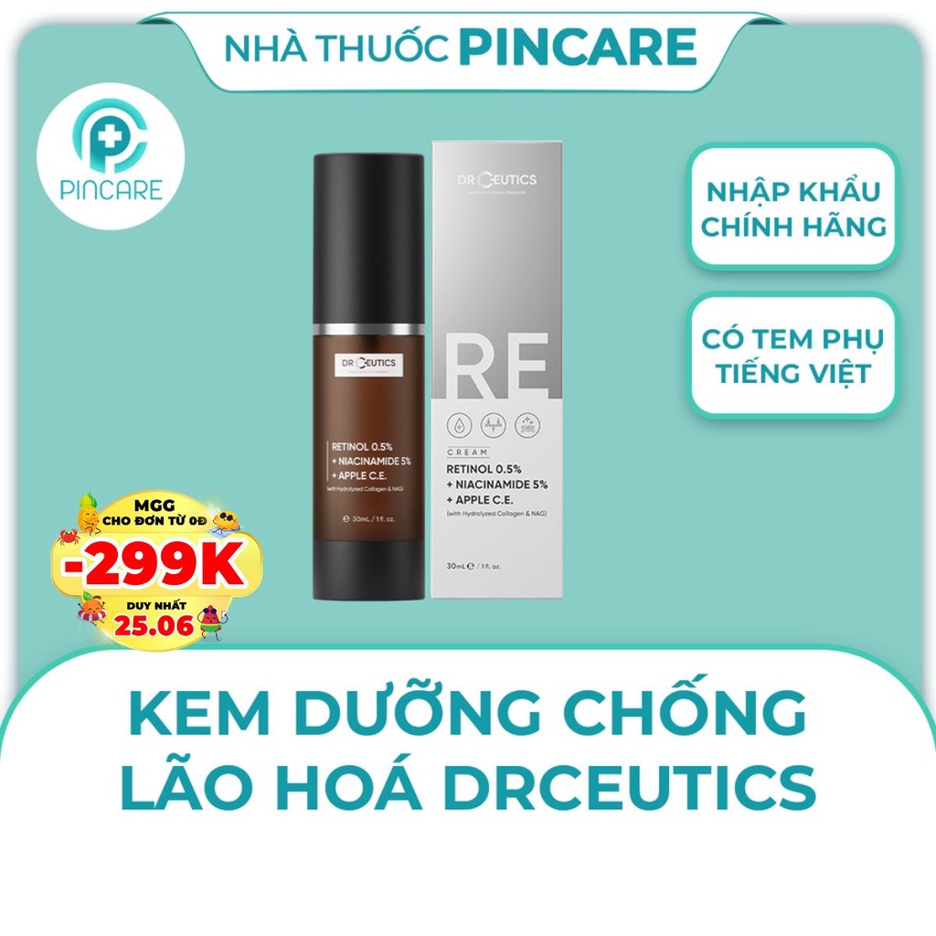 Kem Dưỡng Chống Lão Hoá RETINOL 0.5% + NIACINAMIDE 5% + APPLE C.E DrCeutics 30ML- Hàng chính hãng - Nhà thuốc Pincare